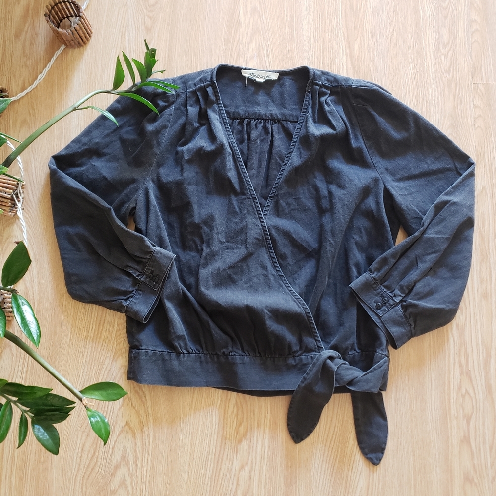 Madewell cotton 3/4 sleeve wrap top